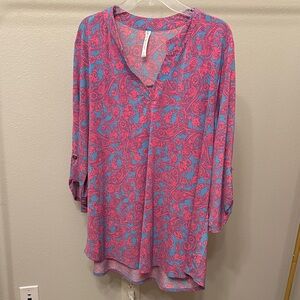 Pink and Blue Paisley Women's Top